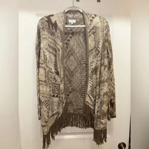 Lucky Brand Western Print Fringe Cardigan. Size small